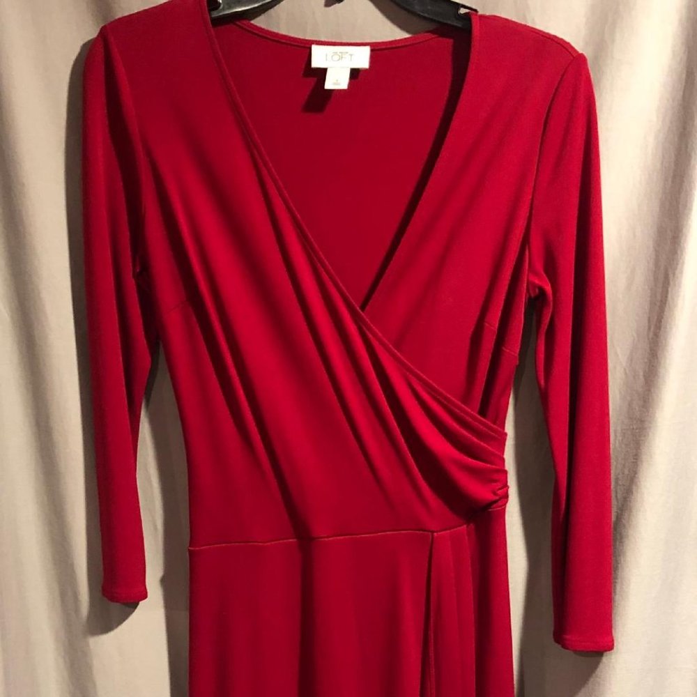 Ann Taylor Loft Long Sleeve Knee Length Red Dress